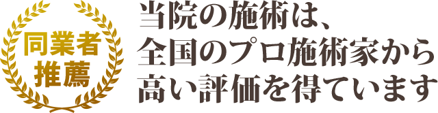 当院の施術は、全国のプロ施術家から高い評価を得ています